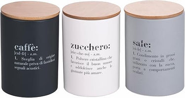 Villa d'Este Home Tivoli Victionary Light - Juego de 3 botes de café, azúcar y sal, 750 ml, de gres, tapa de bambú
